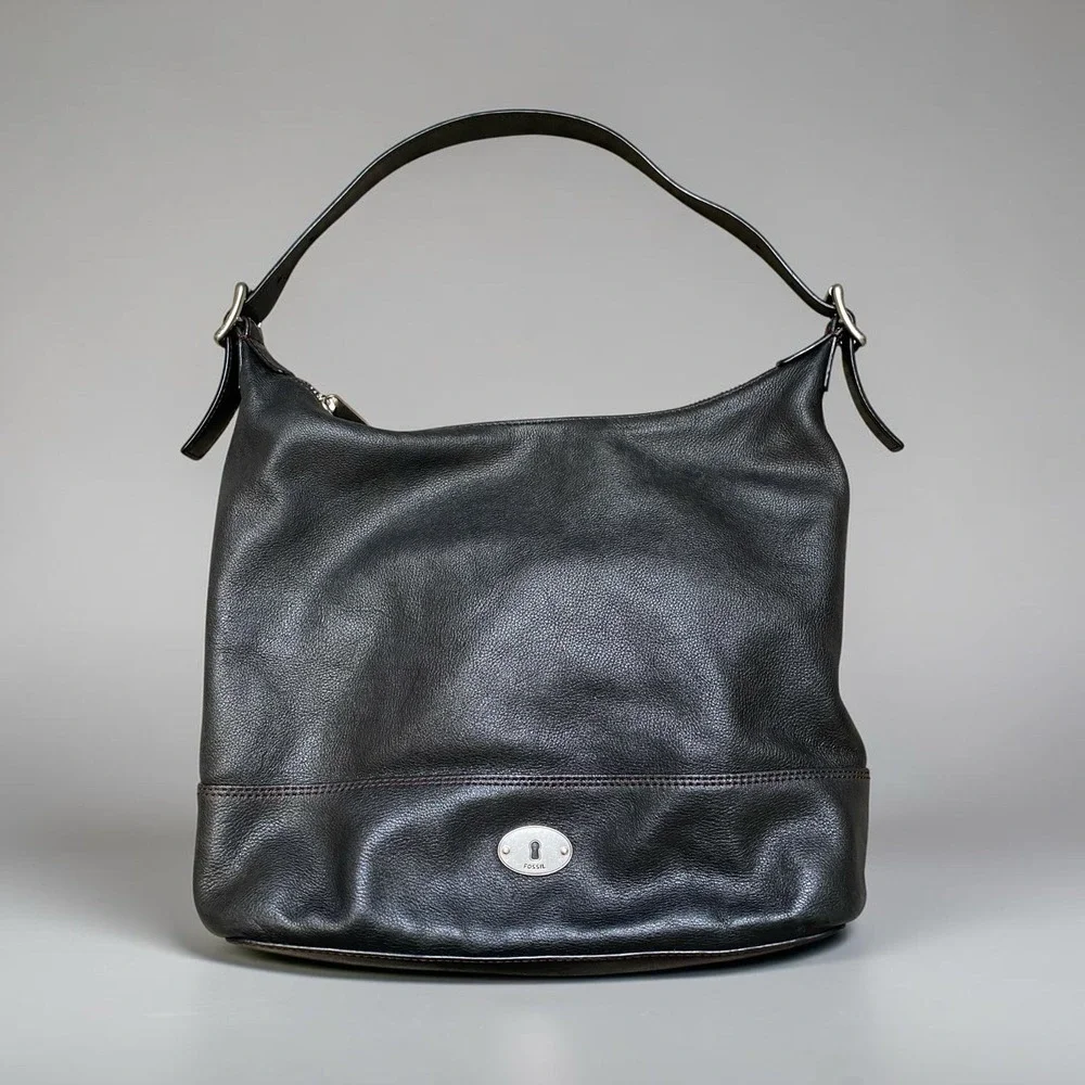 Fossil Marlow Shoulder Bag Hobo Black Leather 14x11